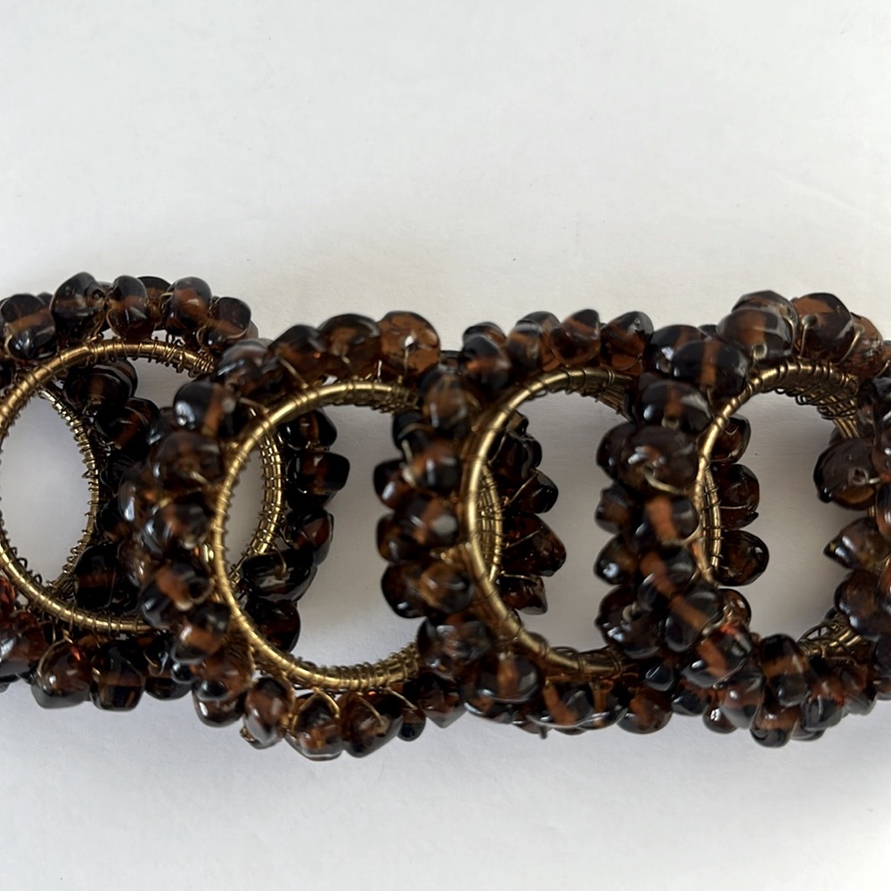 Pier 1 Vintage Beaded Napkin Metal Amber Gold Napkin Rings Set of 6 Bronze Wire - Picture 5 of 7